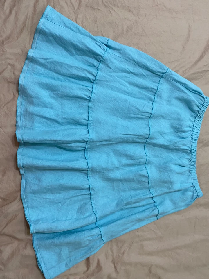 Falda Charter Club Lujo Lino Mediana Azul Costero/Gris Niveles Fluida Boho LEER Foto 2 de 4