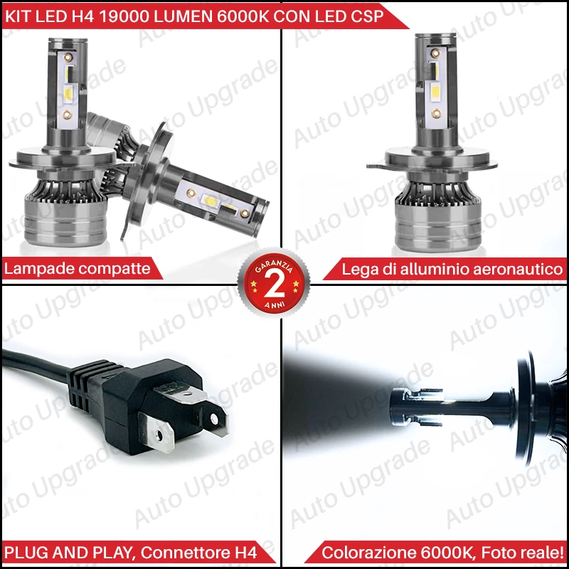KIT LED H4 PER JEEP RENEGADE MY2018 6000K BIANCO CANBUS 19000 LUMEN REALI BI-LED - Immagine 2 di 4