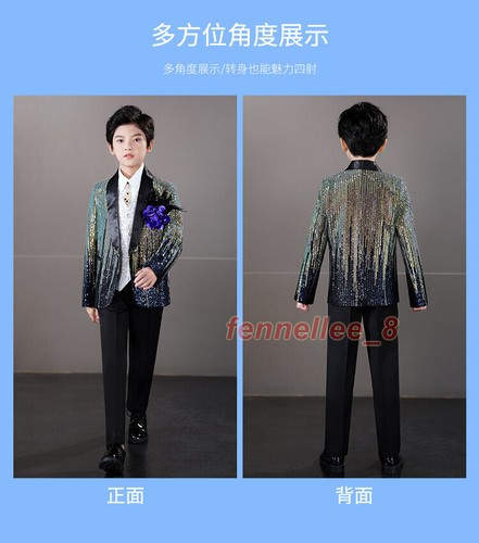 British Children Kid's Boy's Sequins Stage Suits Jacket Coat Pants Evening Party - Picture 11 of 31
