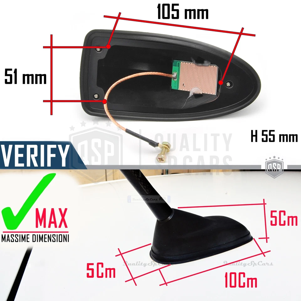 Antenna Auto a PINNA DI SQUALO Nera Universale VERA Ricezione RADIO AM-FM-DAB+ - Immagine 2 di 4