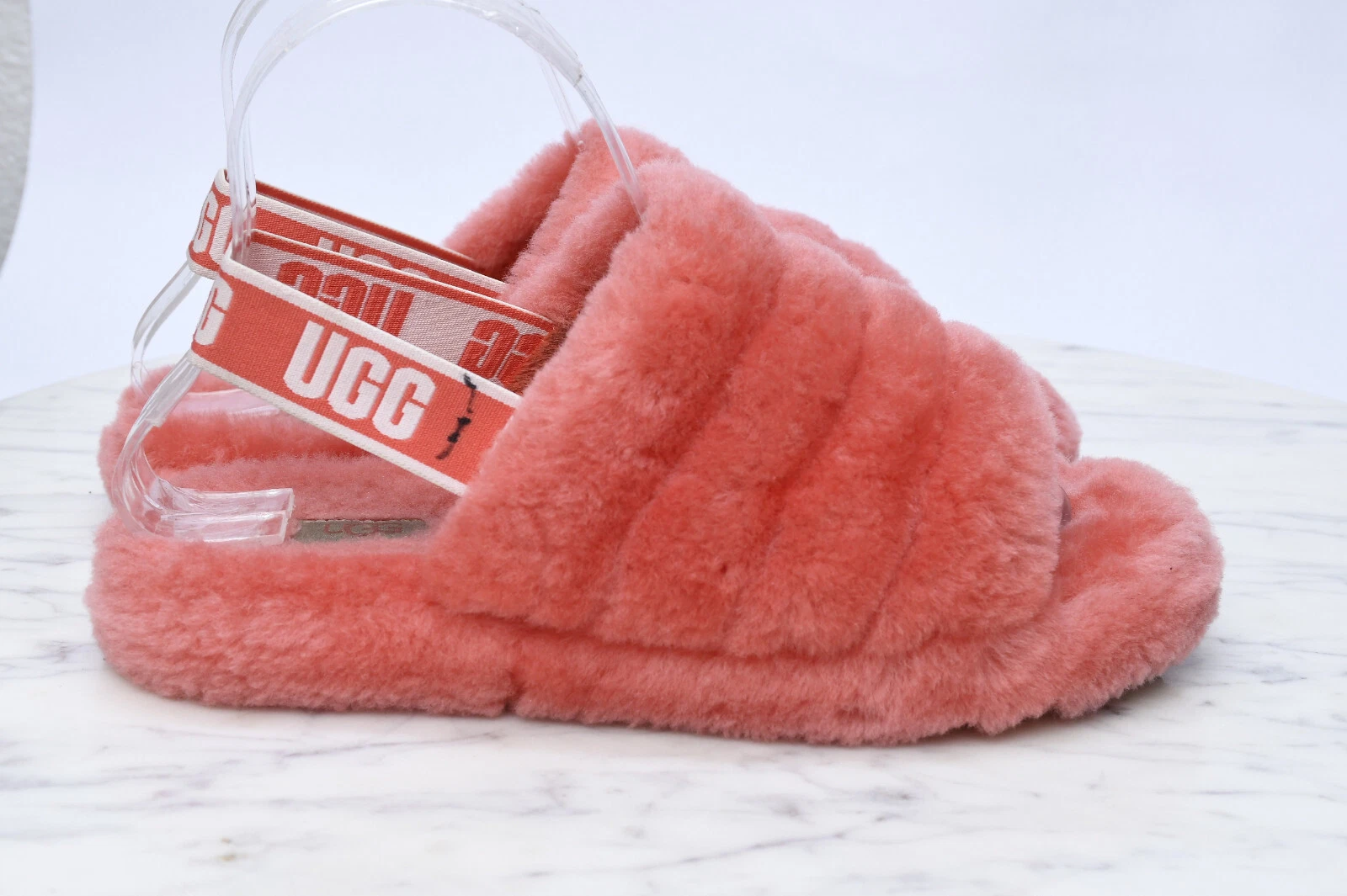 Sandali ciabatte UGG bambina Fluff Yeah slide pelle di pecora taglia 5 cinturino elastico