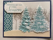 Winter woods Christmas blue card kit of 10 made w/ Stampin' Up 