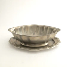 Letang & Remy Stainless Gravy Boat Attached Underplate VTG Inox France No Mono