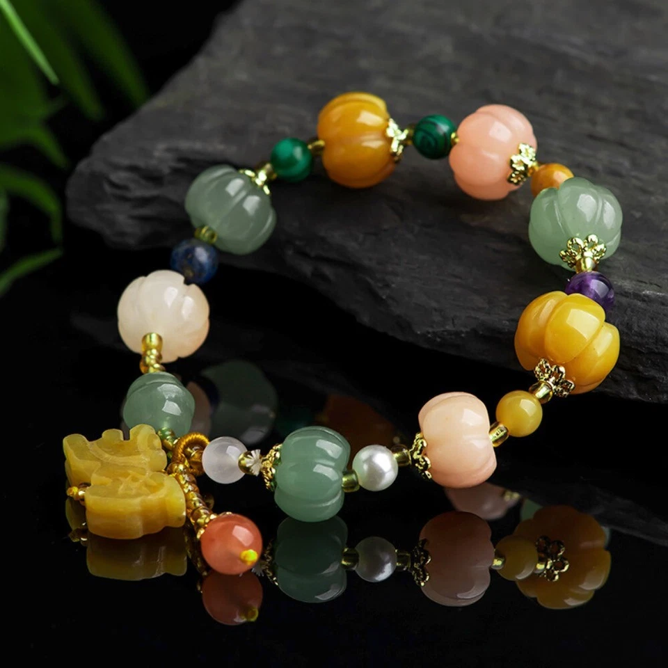 Colourful Quartzite Aventurine Jade Luck Pumpkin Beads Pixiu Charm Bracelet - Image 4 of 4