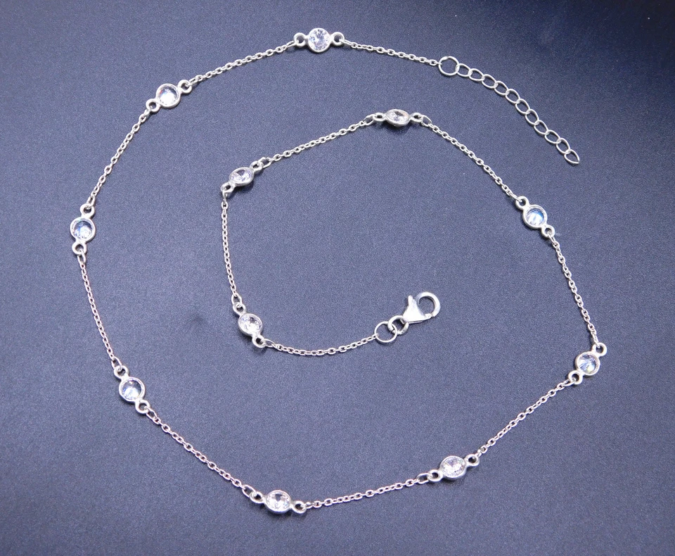 Collana In Argento Sterling 925 Con Gemma Zircone Taglio Bezel Dimensione 19,5" - Immagine 4 di 4