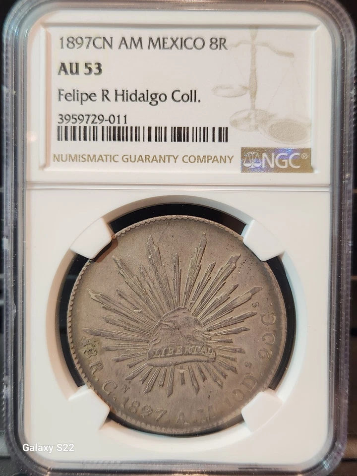 1897 CN AM Culiacan, Mexico 8 Reales Silver NGC AU53 Felipe R Hidalgo Collection - Image 3 of 4