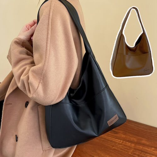 Large Capacity Leather Shoulder Bag Handbags Underarm Bag Tote Bag Simple Soft - Picture 1 of 15