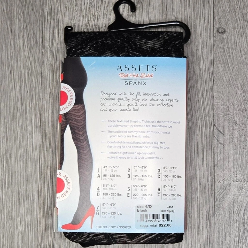 Medias Spanx Assets Red Hot Label Encaje Texturizado Zigzag Talla 4/D Negras Nuevas con Etiquetas Foto 3 de 4