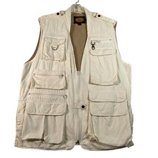 Woolrich Vest Mens L Beige Pockets Safari Fishing Travel Outdoor Utility Zip Up