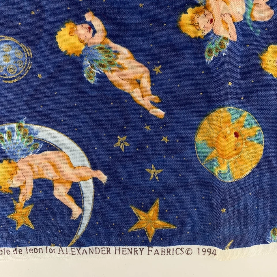 Alexander Henry Querubines Ángeles Tela Celestial Azul Tierra Nicole de Leon 1994 Foto 4 de 4