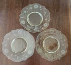 3 Vintage Lancaster Depression Glass Plates Jubilee Yellow Etched Flowers 8.5"