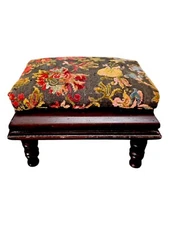 Vintage Sewing Foot Stool/Storage, Hinged Top, Tapastry Fabric