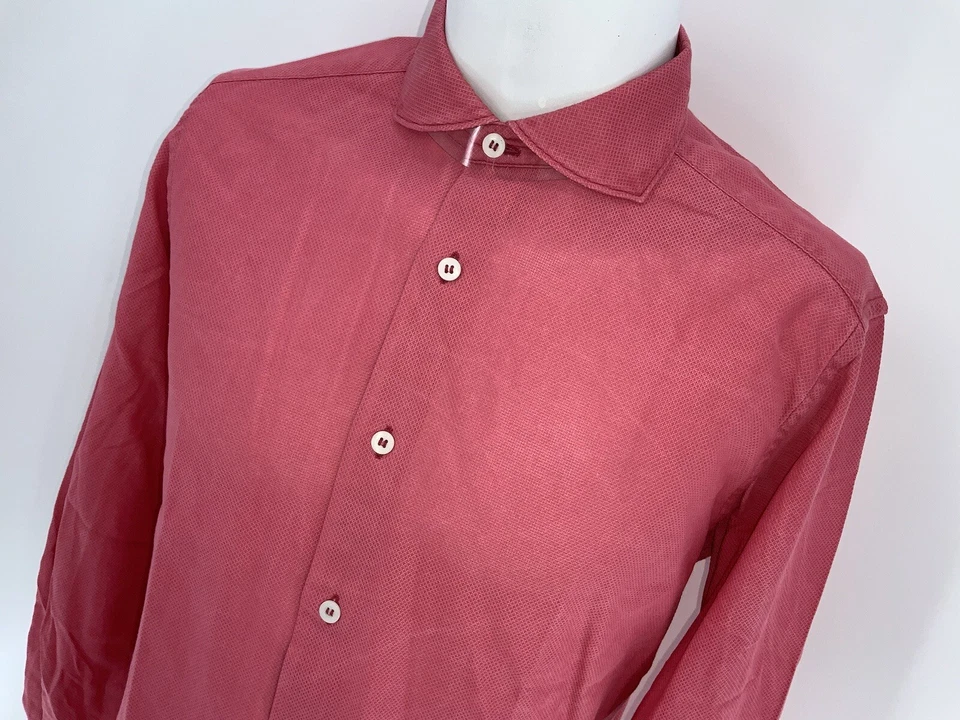 Camisa con botones Mark Austin 16/33 para hombre rosa 100 % algodón hecha en Italia YGI S4-99 Foto 3 de 4