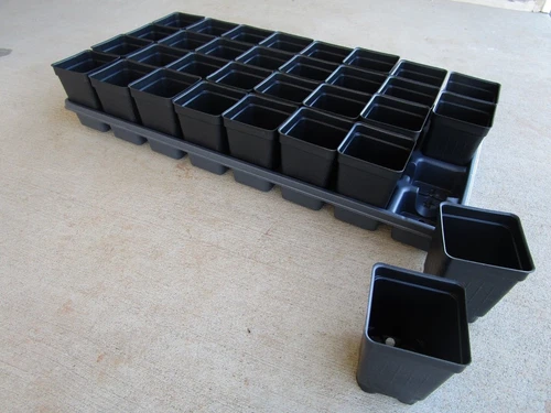 Set of 3 Divided Trays and 96 - 2.5 inch SQUARE DEEP NURSERY POTS Landmark