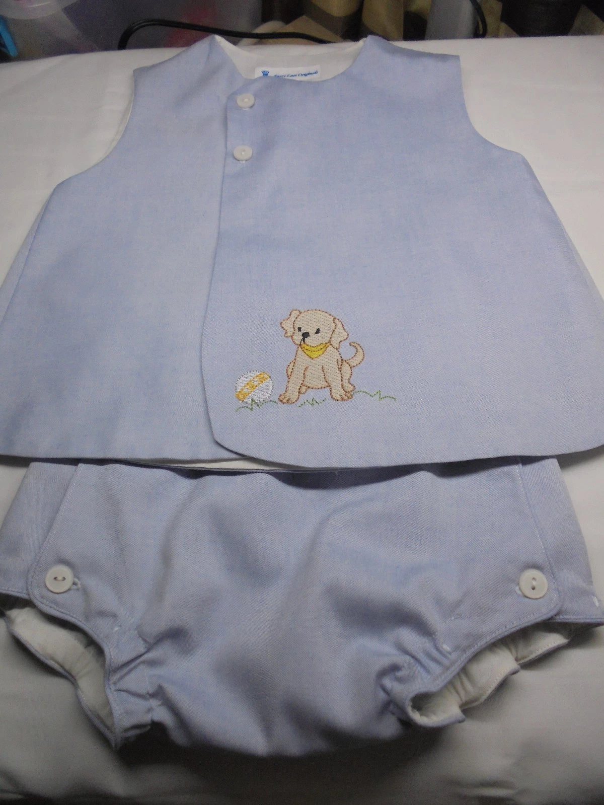 6 Month /15-18 lb.-Baby Outfit-Embroidered “Puppy Dog" Top/Diaper Cover