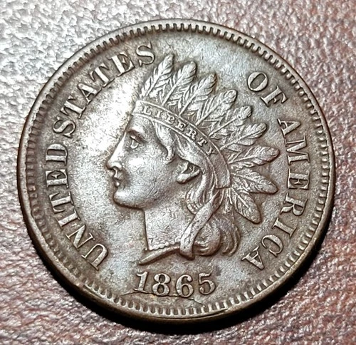 1865 Indian Head Cent Choice EF XF Original Toning Fancy 5 die crack date