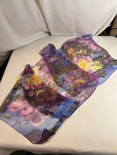 Beautiful Womens Scarf 67"x19" Floral Pattern in Purples, Blues, Pinks