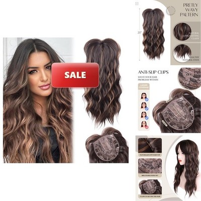 LEEONS Hair Toppers Women - Synthetic Wavy Middle Part Hair Topper Fringe Bangs