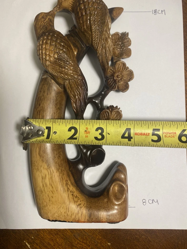 Urraca flor ciruelo ébano tallado a mano estilo chino altura 18 cm ancho Foto 4 de 4