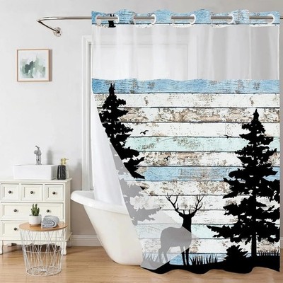 Christmas tree, double-layer thick shower curtain, wooden door, countryside us