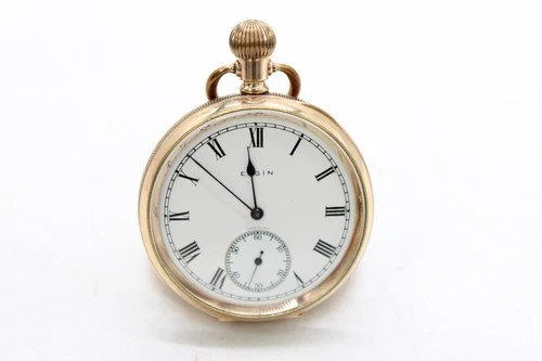 C Open Face Elgin Open Face Gold Plated Running Pocket Watch Keeping Time