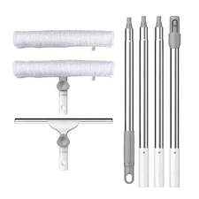 Window Cleaning Squeegee Kit, 14" Silicone Blade and Microfiber Scrubber with...