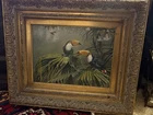 Joyful Pair Toucan Birds Original Oil Painting Gold Frame Ornate By K. Mills