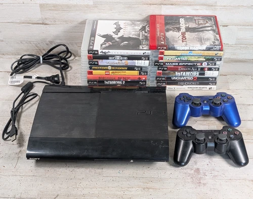Sony PS3 Super Slim 250GB Console CECH-4001B w 2 Controllers and Games Bundle
