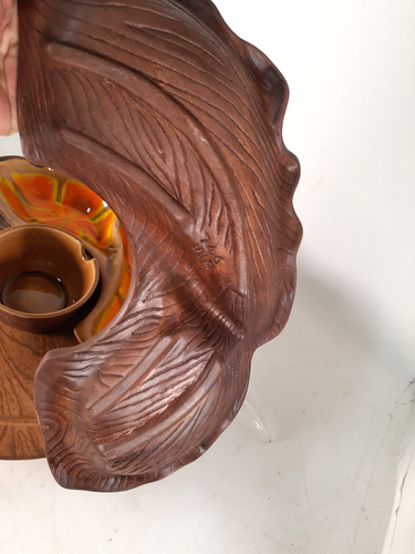 Vintage Mid Century California Pottery Chip and Dip Set on Lazy Susan - Picture 7 of 7