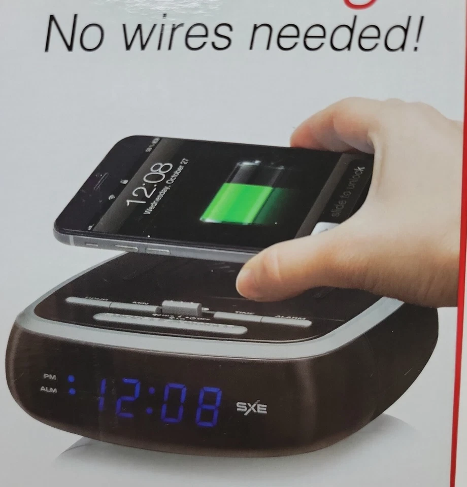 SXE Digital Alarm Clock with Wireless Charging Pad. - Image 3 of 4