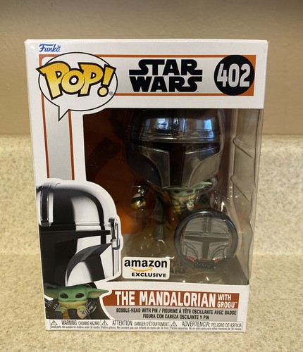 Funko Pop #402 The Mandalorian with Grogu & Pin Amazon Exclusive With Protector | eBay