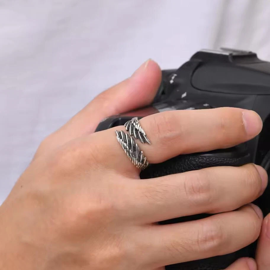 Ring 925 Silber Sterling Federn Herren Männer Sterne Größe Verstellbar Anpassbar - Bild 4 von 4
