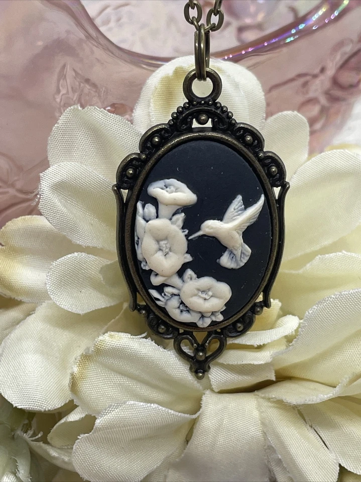 Black Bronze Hummingbird Necklace Pendant Cameo Easter Daughter Birthday wedding - Image 2 of 4