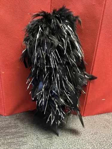 Marching Band Hat Shako Feather Black & Silver Tinsel Plume 11” Costume NEW
