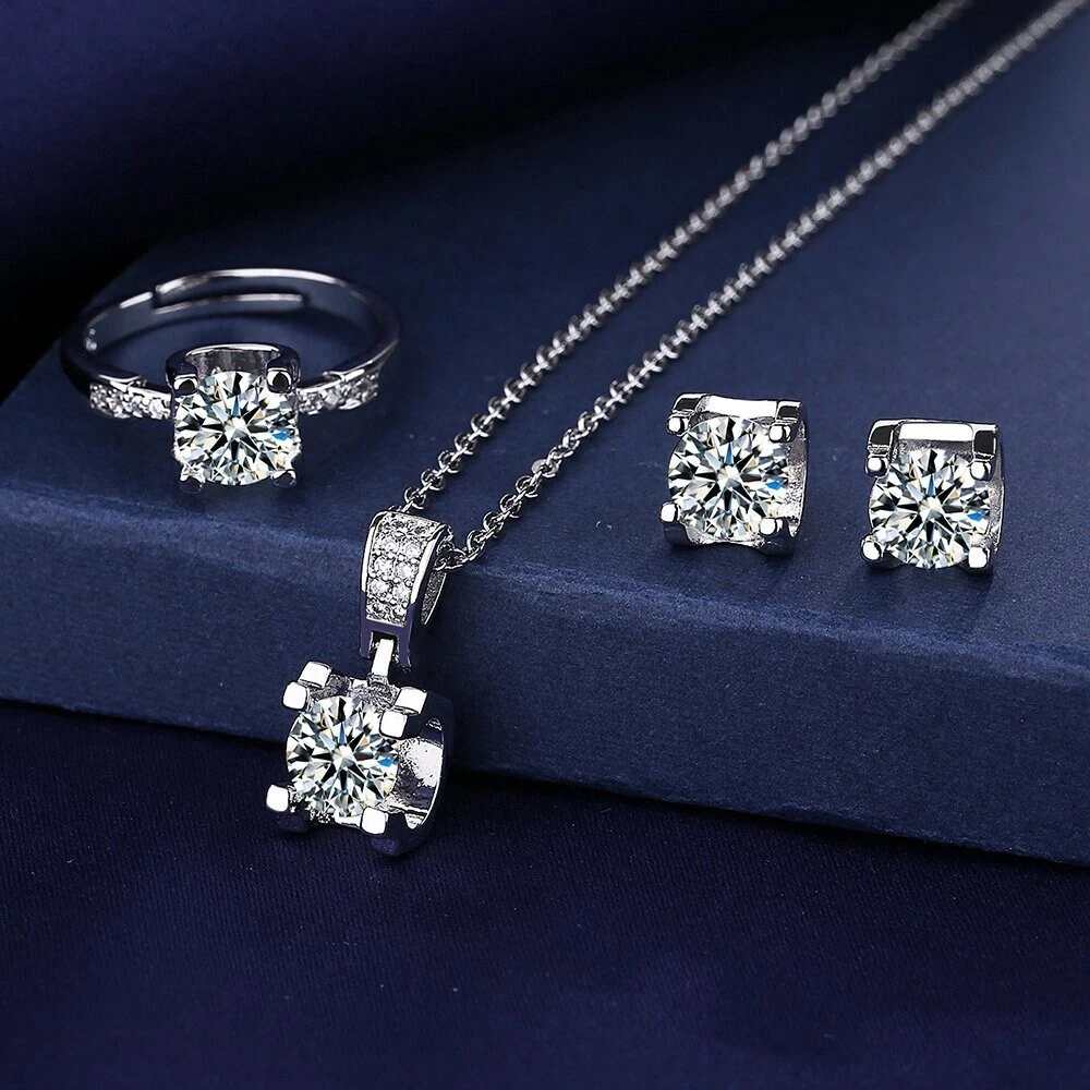 Moissanite Diamond Jewelry set 925 Sterling Silver Party Wedding