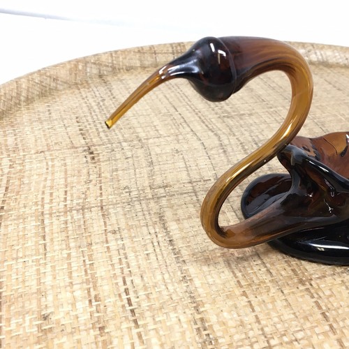 Vintage Hand Blown Art Glass Swan Brown Amber Trinket Dish Bowl - Picture 6 of 10
