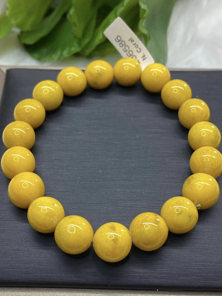 Natural Yellow Coral 10MM bead bracelet, -Wrist 16.5cm/6.1/2”Certificate - Image 3 of 4