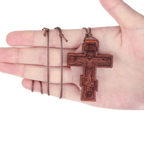 Wooden Cross Jesus Christ Religious Crucifix Christian Orthodox Pendant Necklace - Picture 3 of 9