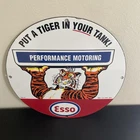 VINTAGE ESSO STRONG PERFORMANCE  TIGER GASOLINE OIL PORCELAIN SIGN
