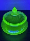 Vintage Anchor Hocking Green Swirl Uranium Glass Lidded Candy Dish