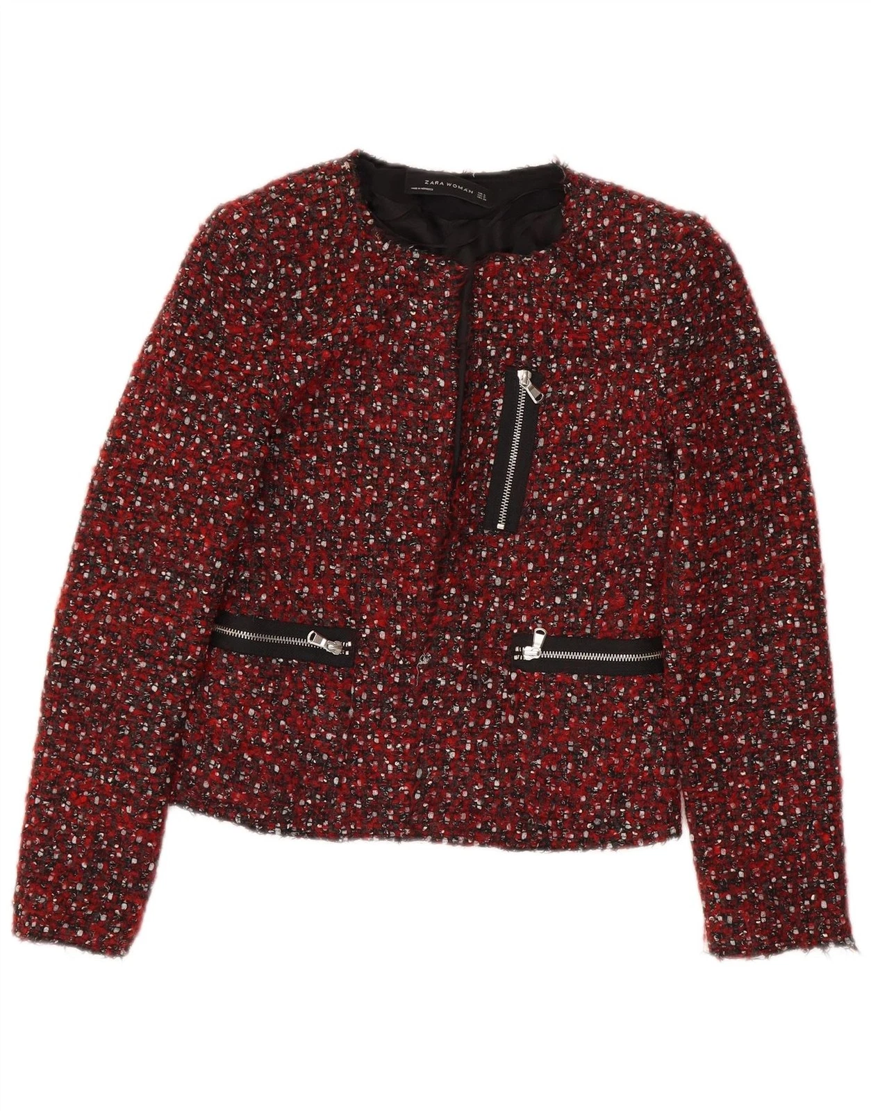 Zara Womens Crop Blazer Jacket UK 10 Small Red Flecked Modern CC02