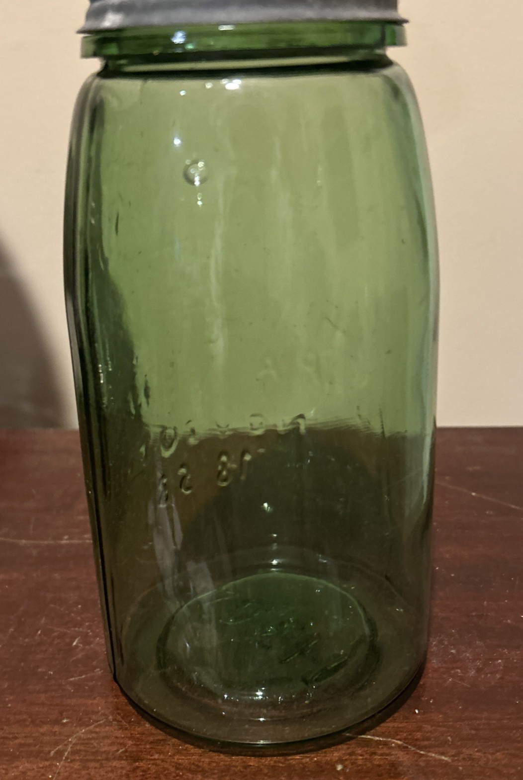 Vintage  Green Quart Mason's Patent Nov 30 1858 Canning Jar Zinc Lid H362