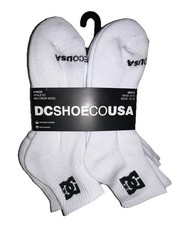 DC Mid Crew Socks 8 Pair Men 8-12 White w Black Ankle Toe Logo Shoe Co Skate NEW