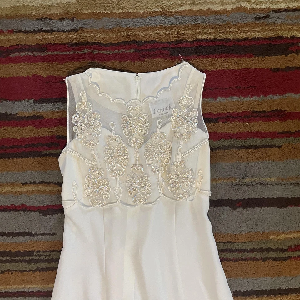 Vtg Lenovia Fashion Dress Small Ivory Maxi Sleeveless Lace Bodice Formal USA - Image 3 of 4