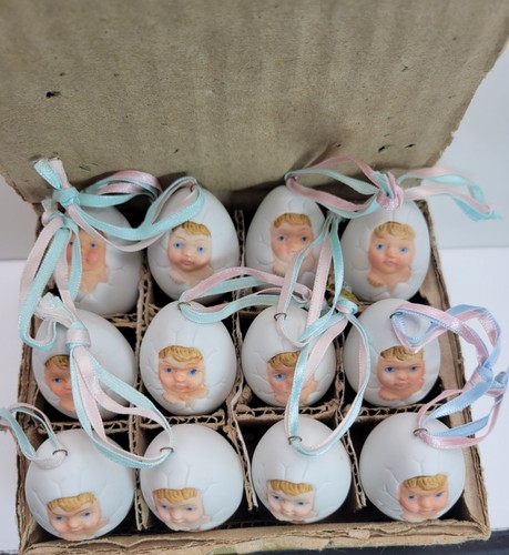 Vintage 12 Set Ceramica Uovo Nascita Biscotto Ornamenti Taiwan #Baby Face & Butt