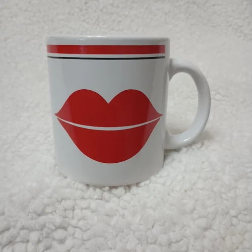 Rare Vintage Waechtersbach Coffee Mug Cup White-Red-Black, Kiss, Lips, Germany