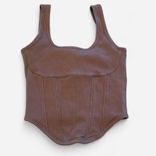 PINK by Victoria's Secret Ribbed Corset Tank Top in Taupe - Size S