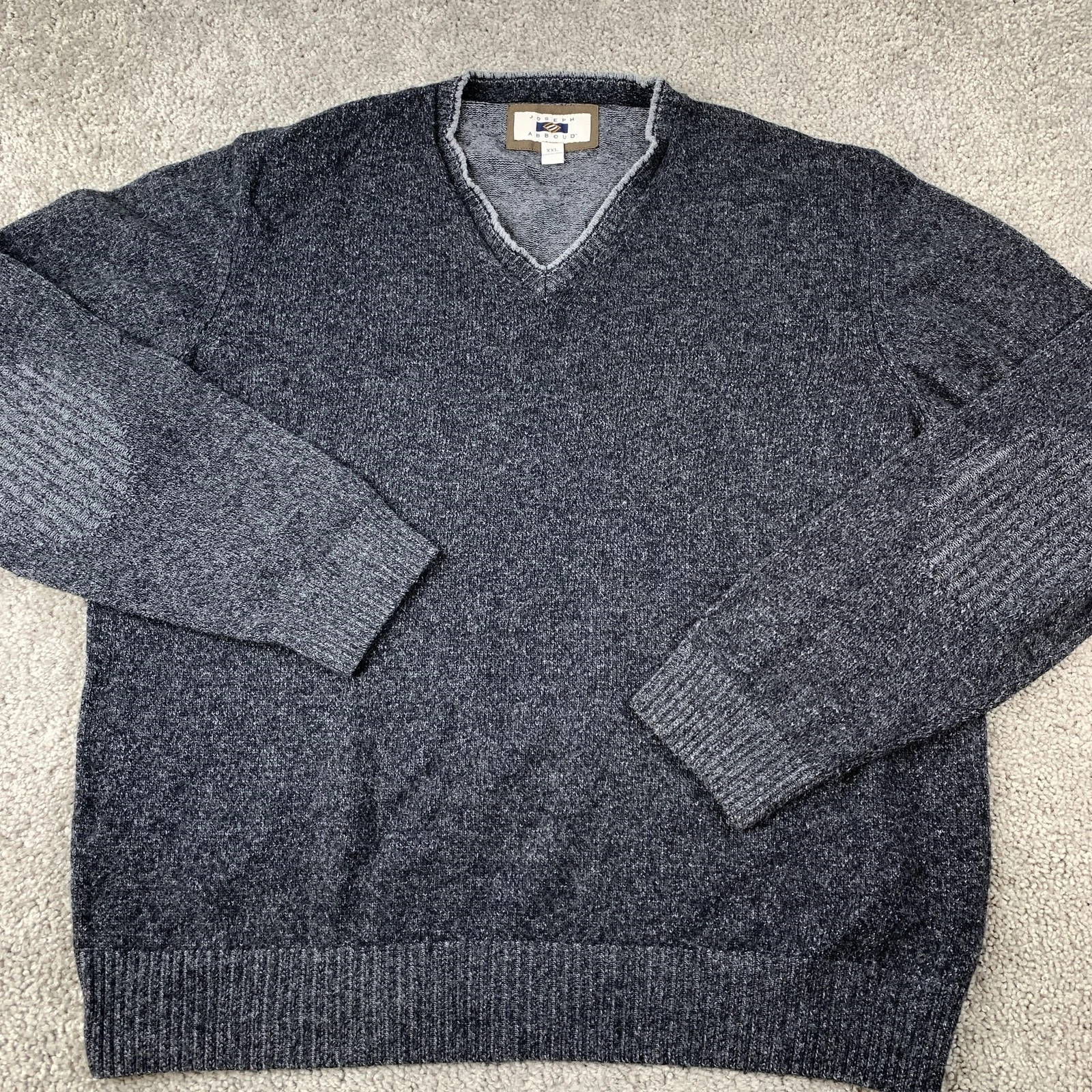 Joseph Abboud Sweater Men's XXL Heather Gray V-Neck Wool Blend Ribbed