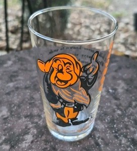 Vtg 1930's Brown Black Disney Snow White Grumpy 4 1/2" Glass Tumbler