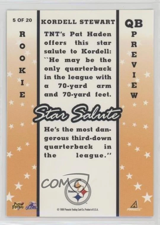 1998 Score Star Salute Rookie Preview Kordell Stewart #5 - Image 2 of 2